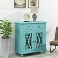 thumbnail image 1 of 31.5" Vintage Console Table Sofa Table with 2 Carved Glass Doors & 1 Drawer, Solid Wood Accent Buffet Sideboard with Adjustable Shelf Storage Cabinet for Entryway, Kitchen, Dining Room, Navy Green, 1 of 7