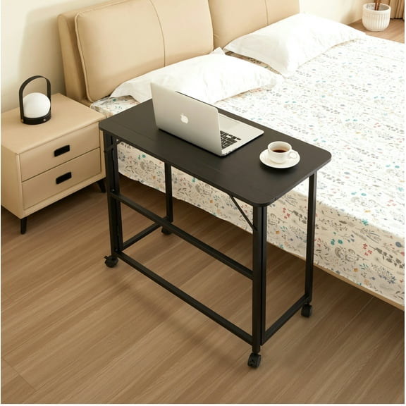 31.5" W Black Folding Standing Desk With Casters, Compact And Portable Table For Small Spaces, Home Office, Living Room, Bedroom