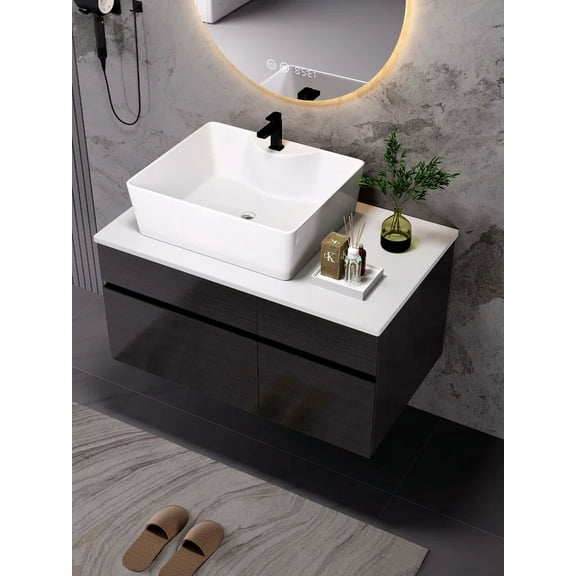 31.5'' Wall Mounted Single Bathroom Vanity Floating Design with Engineered Stone Top, Compact Storage for Modern Bathrooms