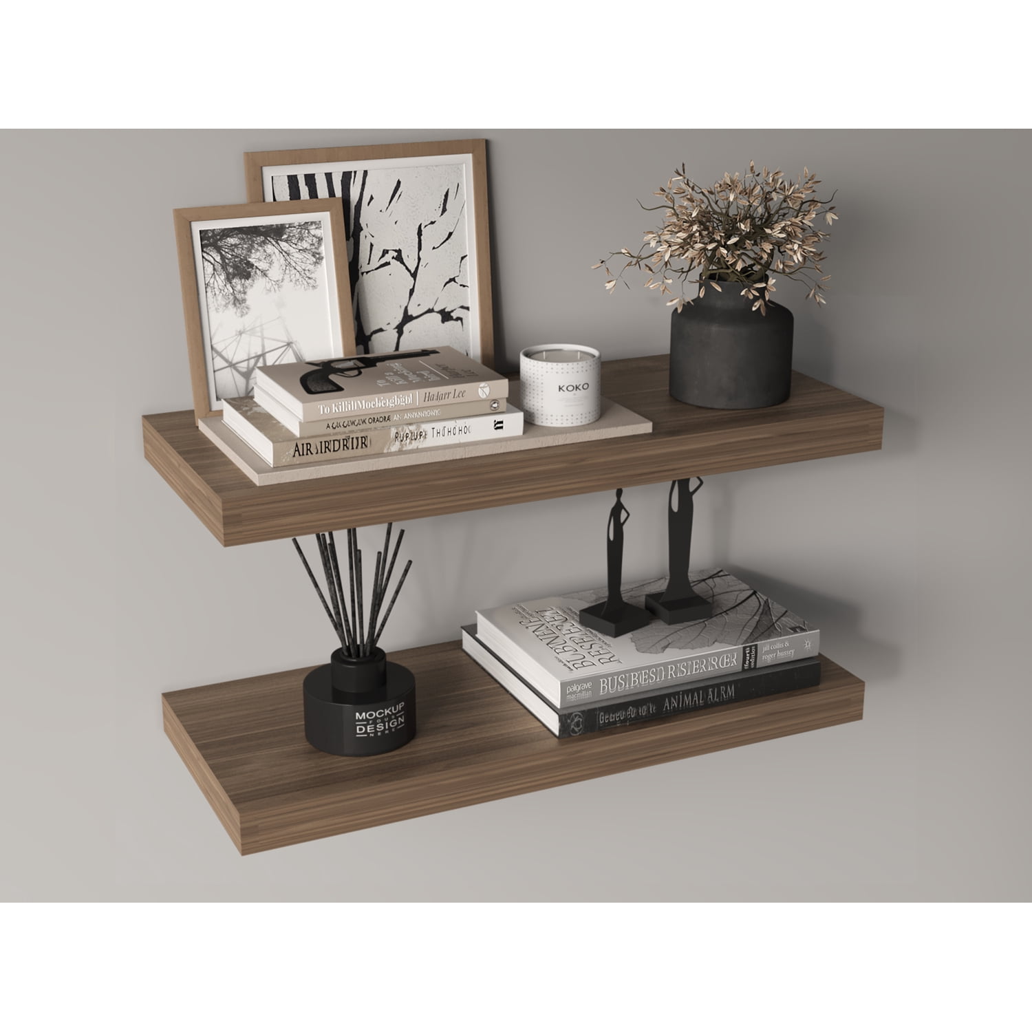 31.5" Wide Floating Shelves Set of 2, Modern Wall Shelves for Bedroom, Bathroom, Living Room (Mahogany)