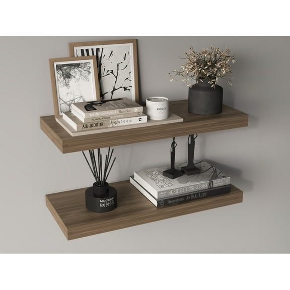 31.5" Wide Floating Shelves Set of 2, Modern Wall Shelves for Bedroom, Bathroom, Living Room (Mahogany)