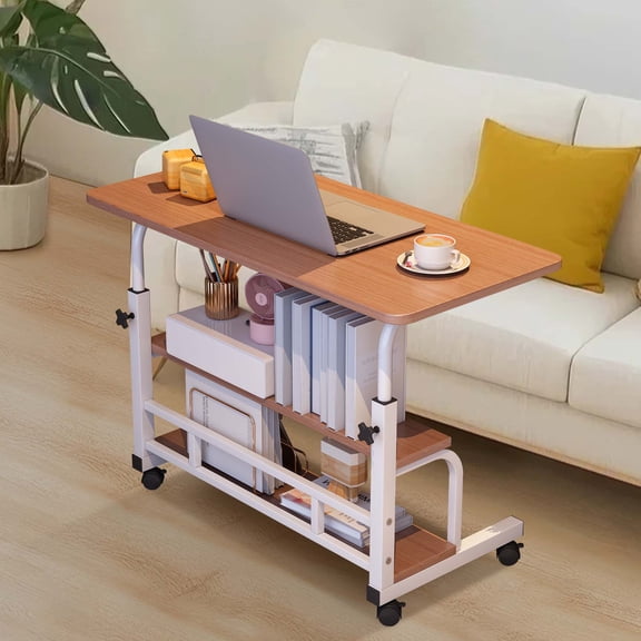 31.5" Wide Standing Desk – Adjustable Height Mobile Laptop Computer Desk with Wheels, Storage Shelves, Ergonomic Compact Table for Home Office, Study, or Small Spaces – Walnut