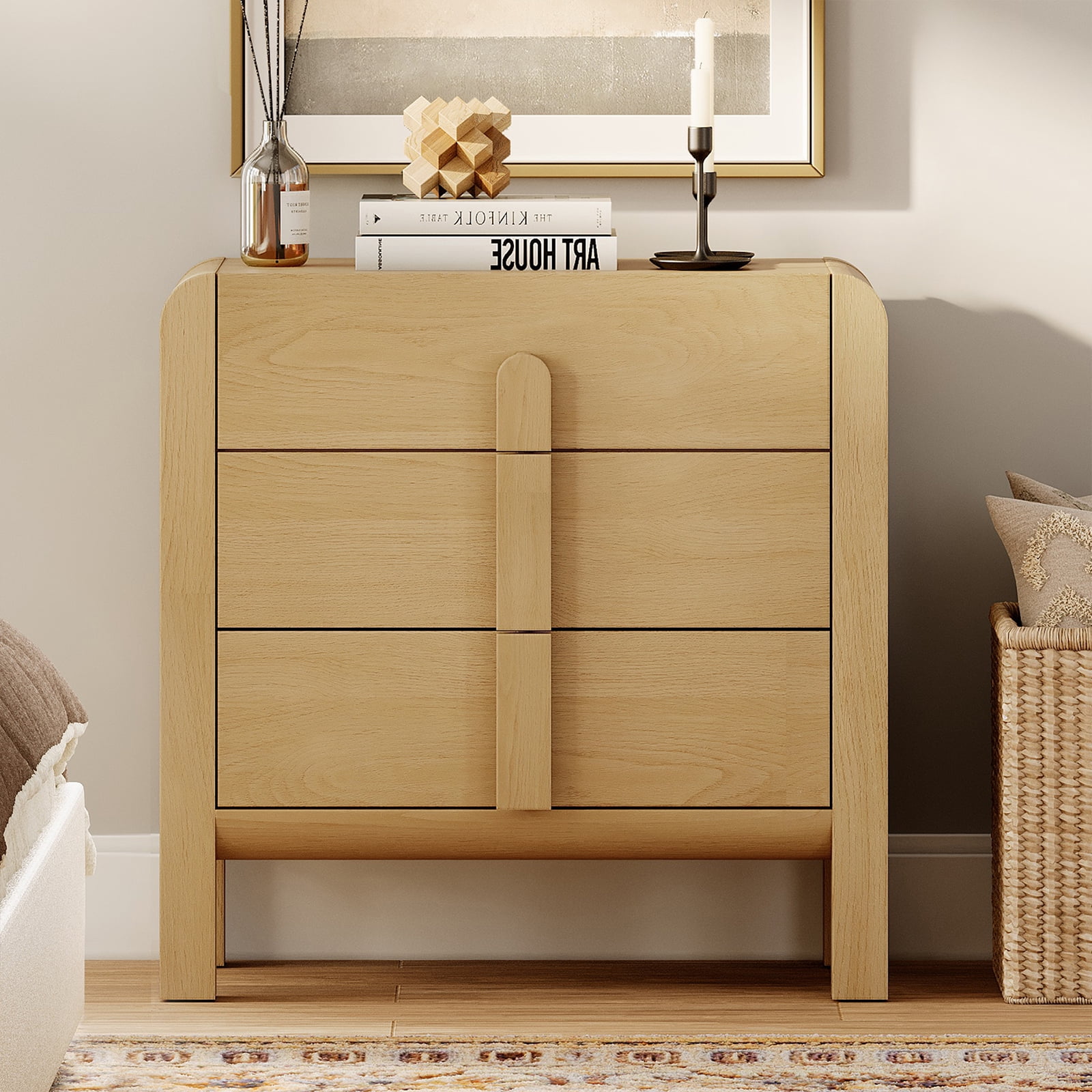 31.5" Wood Accent Cabinet with Drawers, Modern Credenza Storage Cabinet with Curved Profile Design for Living Room, Kitchen, Dining Room, Hallway