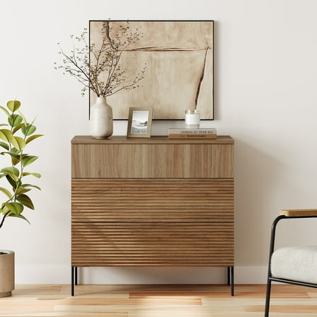 31.5" Wood Accent Chest with Drawers, Modern Credenza Storage Cabinet with Reeded Design for Living Room, Kitchen, Dining Room, Hallway