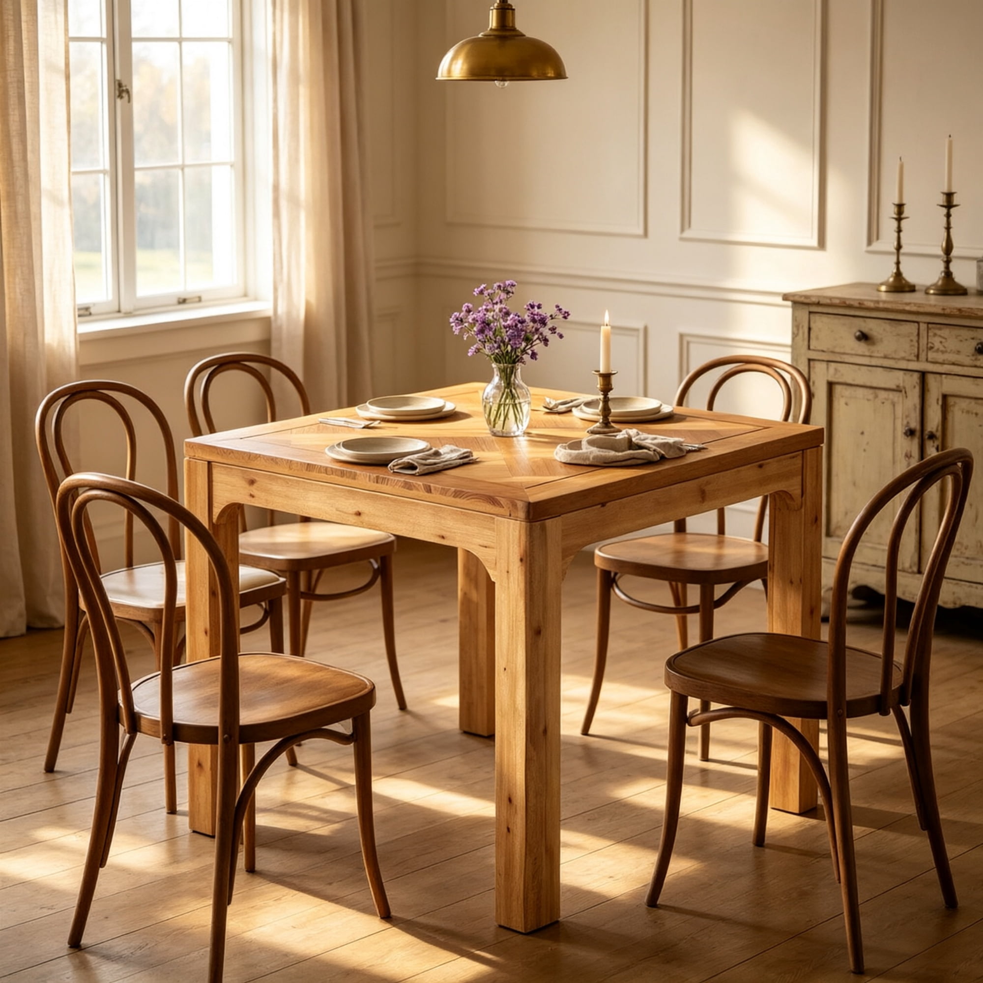 31.5" Wood Square Dining Table with 3D Textured Top