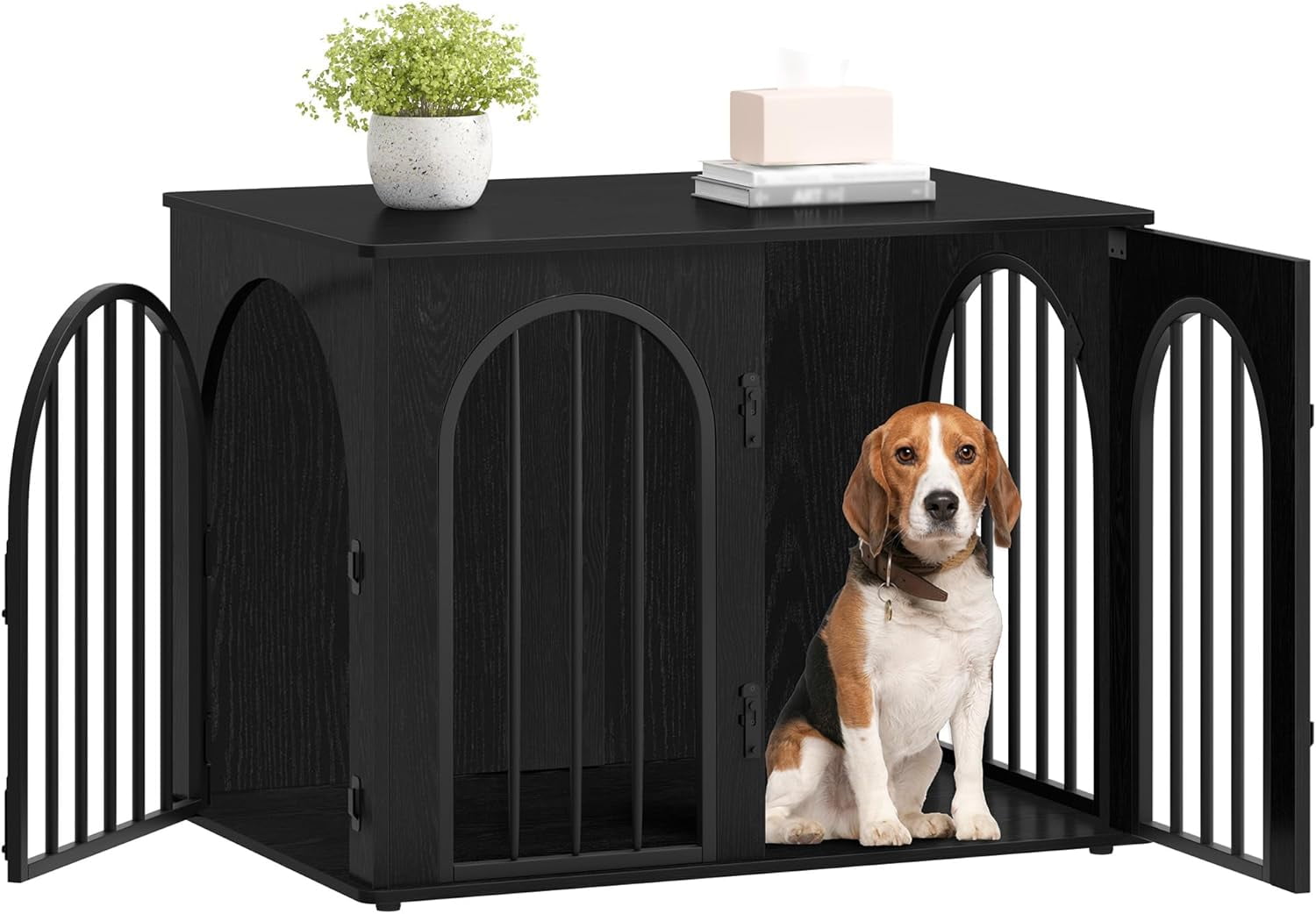 Image showcasing 31.5'' Wooden Dog Crate Furniture, Indoor Dog Kennel Dogs Cage for ...