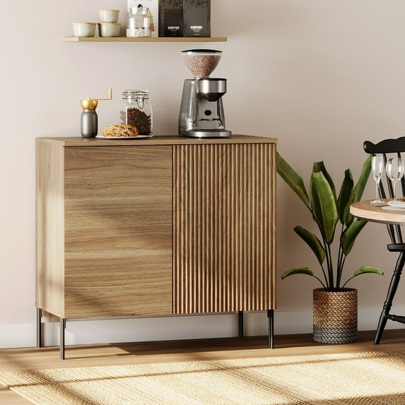 31.5" Wooden Reeded Sideboard with 2 Doors, Modern Credenza Storage Cabinet for Kitchen, Dining Room