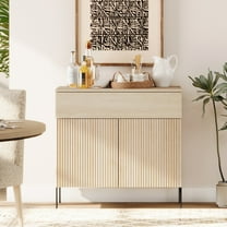 31.5" Wooden Reeded Sideboard with Doors and Drawer, Modern Credenza Storage Cabinet for Kitchen, Dining Room