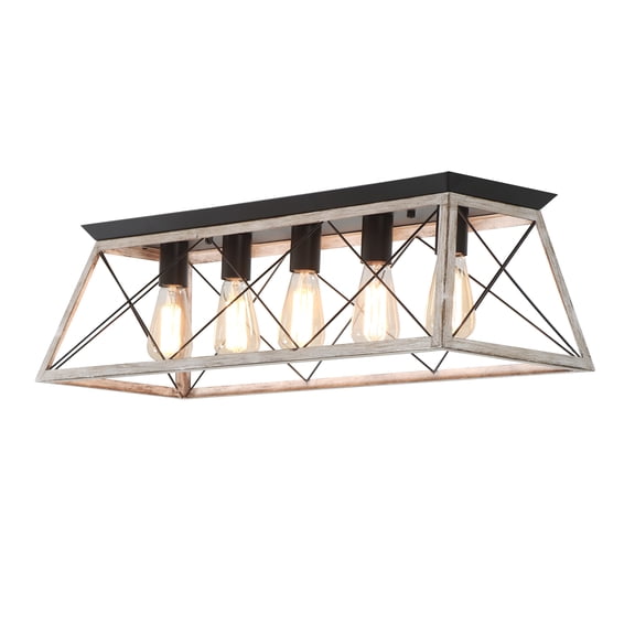 31.5 in. 5-Lights Retro White Farmhouse Rectangle Flush Mount Ceiling Light for Living Room Kitchen Island