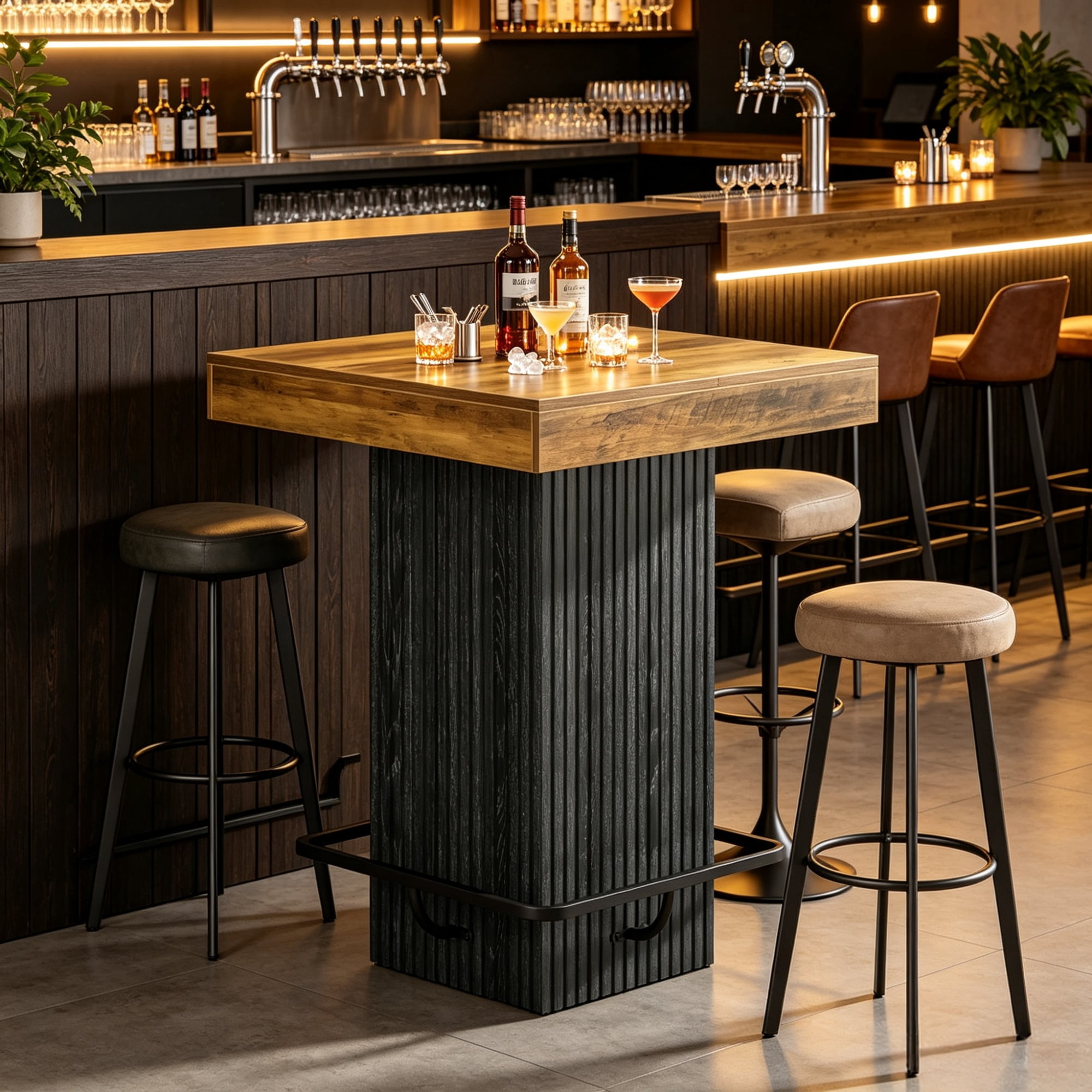 31.5 in Counter Height Bar Table, Square Dining Table with Metal Footrest