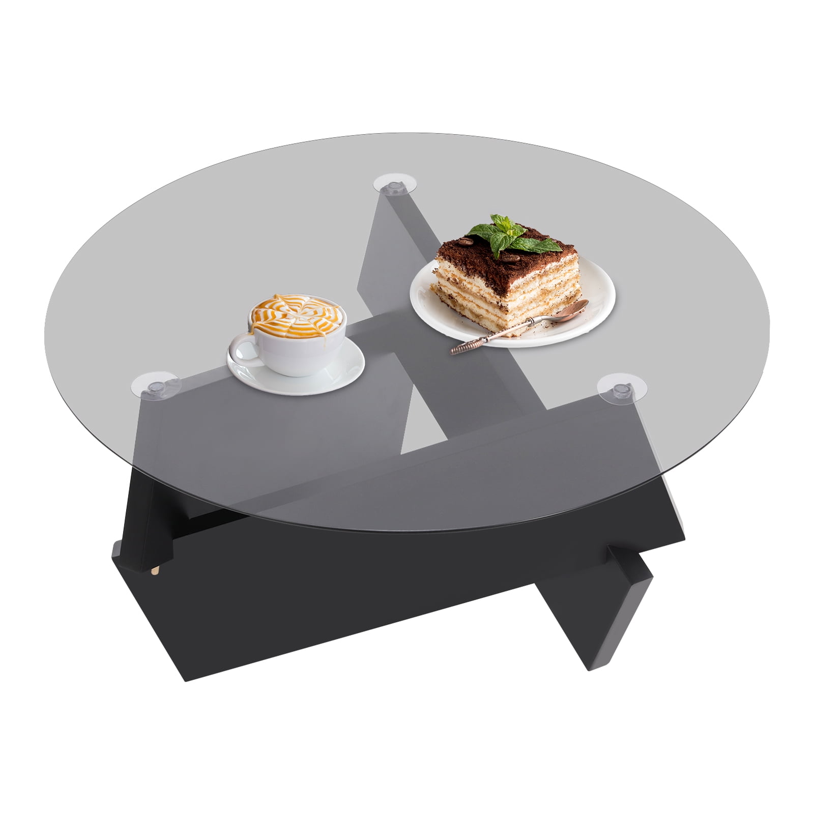 31.5 in Modern Side Table with Tempered Glass Top, Round End Table ...