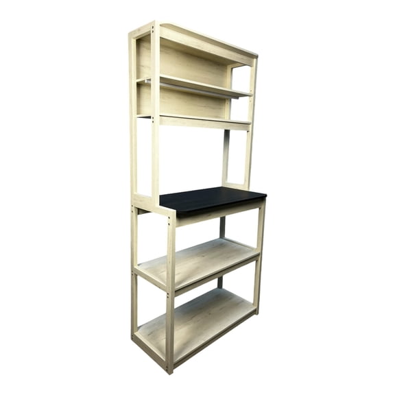 31.5 inch 5-Tier Bakers Rack for Kitchen with Storage, White and Black Microwave Stand, Adjustable Shelves Coffee Bar, Space Saving Organizer for Small Kitchen