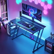 31.5 inch Gaming Desk with Z-Leg Design, Computer Desk with LED Light, Gaming Table Suitable for Small Space, Black