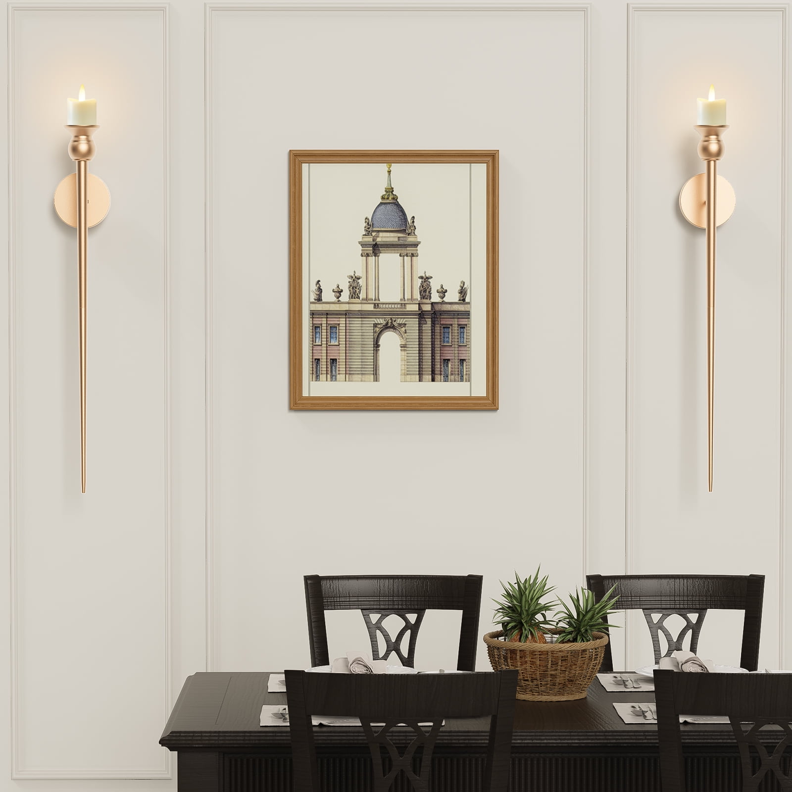 31.5-inch Gold Wall-Mounted Candle Sconce - Vintage Chic Wall Decor with Battery-Operated Candles, Candle Holder for Home Decoration