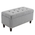 thumbnail image 1 of 31.5-inch PU Storage Bed Stool with Delicate Copper Nails, Comfortable Upholstered Footstool with Pretty Solid Wood Legs for Living Room Bedroom Apartment, Light Gray, 1 of 9