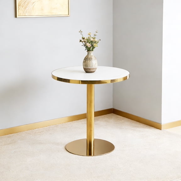 31.5-inch Pedestal Dining Table, Single Tulip Base Round Table for 4, White MDF Ceramic Top Mid-Century Modern, Multi-Functional for Living Room Kitchen Office