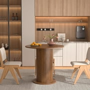 31.5-Inch Round Dining Table, Modern Farmhouse Wood Table, Brown 1 Count