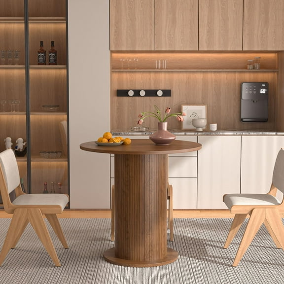 31.5-Inch Round Dining Table, Modern Farmhouse Wood Table, Brown (1 Count)