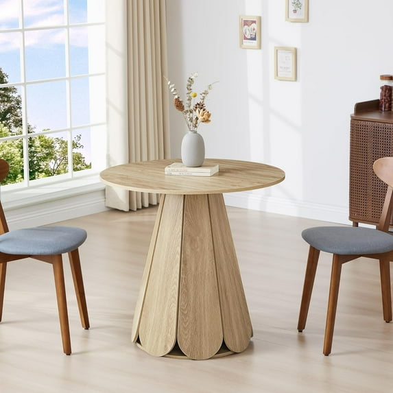 31.5 inch Small Round Dining Table, Modern Kitchen Table for 2 to 4 Person, Farmhouse Wood Circle Dining Room Table with Pedestal Base, Space Saving Dinner Table for Apartment, Small Space