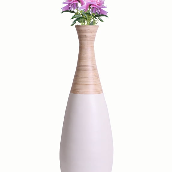 31.5 inch Spun Bamboo Tall Trumpet Floor Vase - Decorative Home Accent, Natural Bamboo, Indoor Decoration, Sustainable Materials, Tall Floral Display, Handmade Bamboo Vase, Floor Standing Vase, Black