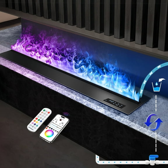 31.5-inch Water Vapor Fireplac with Dual-mode Water Supply System,Vapor Fireplace with 3D Realistic Multicolor Flame,Electric Fireplace with Remote/Touch/APP Control for Timer,9 Color Settings