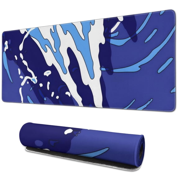 31.5 x 11.8 Inch Gaming Mouse Pad XL in Vibrant Japanese Blue Wave Design: Non Slip Rubber Base with Stitched Edges