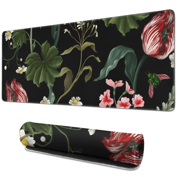 31.5 x 11.8 inch Extra Large Gaming Mousepad - Black Flower Design - Ideal Desk Decor & Office Accessory for Men & Women - Suitable for Laptop and Keyboard
