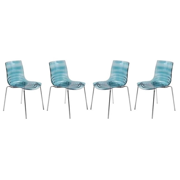 31.5 x 19.5 x 18.50 in. Astor Water Ripple Design Dining Chair, Transparent Blue - Set of 4