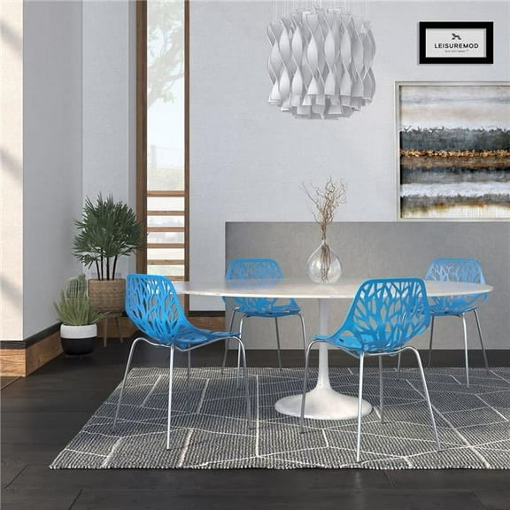 31.5 x 20.75 x 21 in. Modern Asbury Dining Chair with Chromed Legs, Blue - Set of 4
