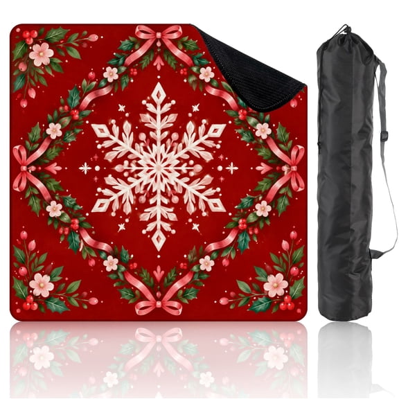 31.5" x 31.5" Mahjong Mat with Carrying Bag Christmas Snowflake Wreath Non-Slip Noise Reduction Game Mat for American Mahjong Table Cover Game Night Decor Hostess Gift