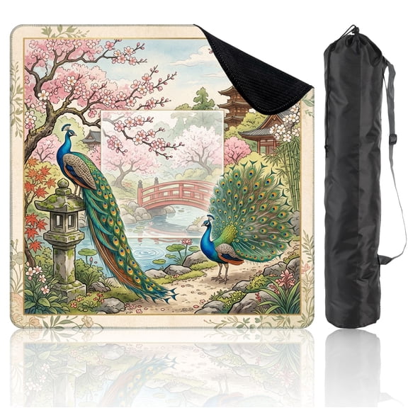 31.5" x 31.5" Mahjong Mat with Carrying Bag Elegant Peacock Chinoiserie Non-Slip Noise Reduction Game Mat for American Mahjong Table Cover Game Night Decor Hostess Gift