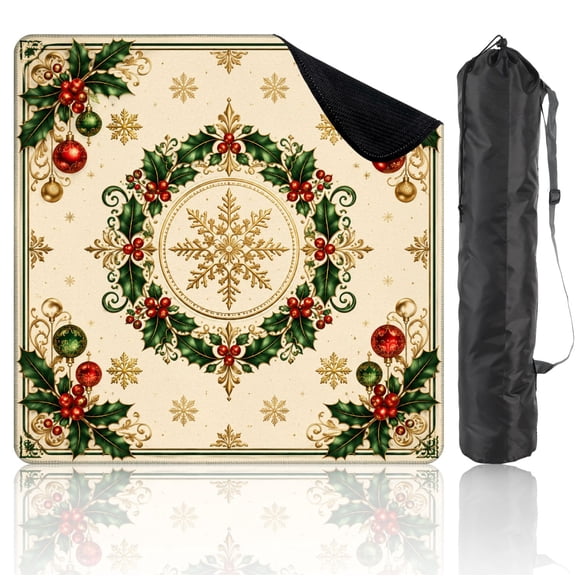 31.5" x 31.5" Mahjong Mat with Carrying Bag Festive Christmas Wreath Non-Slip Noise Reduction Game Mat for American Mahjong Table Cover Game Night Decor Hostess Gift