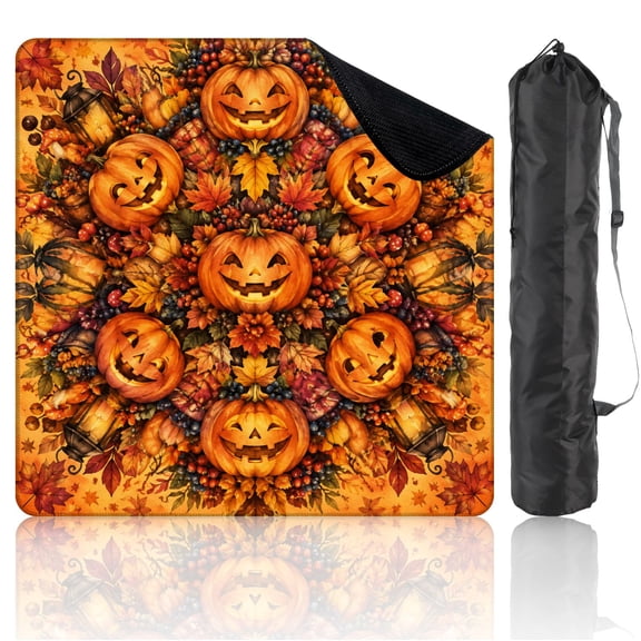 31.5" x 31.5" Mahjong Mat with Carrying Bag Halloween Pumpkin Patch Non-Slip Noise Reduction Game Mat for American Mahjong Table Cover Game Night Decor Hostess Gift