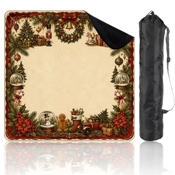 31.5" x 31.5" Mahjong Mat with Carrying Bag Vintage Christmas Border Non-Slip Noise Reduction Game Mat for American Mahjong Table Cover Game Night Decor Hostess Gift