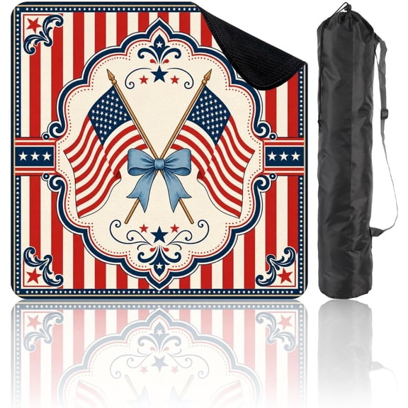 31.5" x 31.5" Mahjong Mat for Table American Flags Decor Blue Ribbon Red Striped Non-Slip Noise-Reducing Game Mat for Mahjong Poker Dominoes Board Games