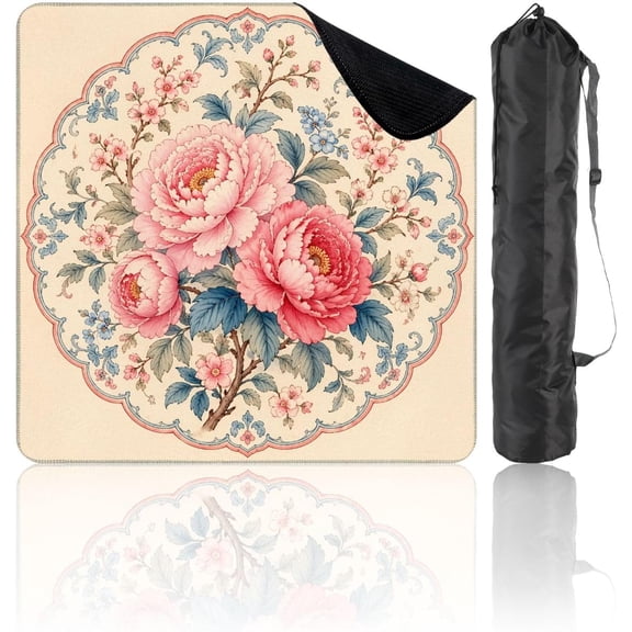 31.5" x 31.5" Mahjong Mat for Table Peony Floral Design Soft Pink Blue Blossoms