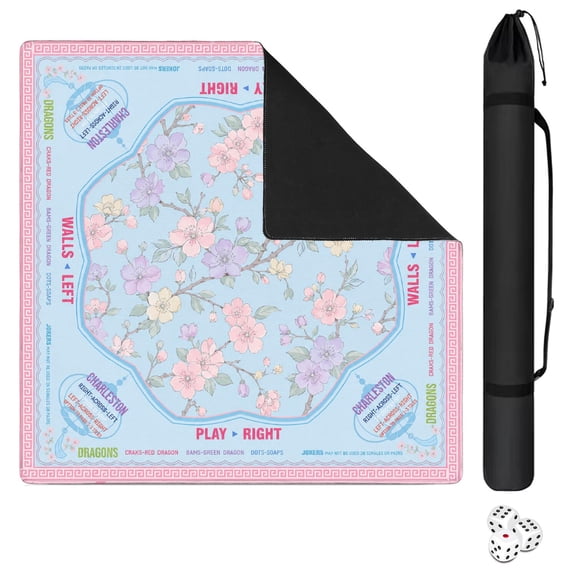 31.5" x 31.5" Multi-Game Table Mat, American Mahjong Mat with Printed Rules, Anti-Slip Noise-Reducing Base, Square Cover for Mahjong, Poker, Dominoes, Board Games and Indoor Game Events