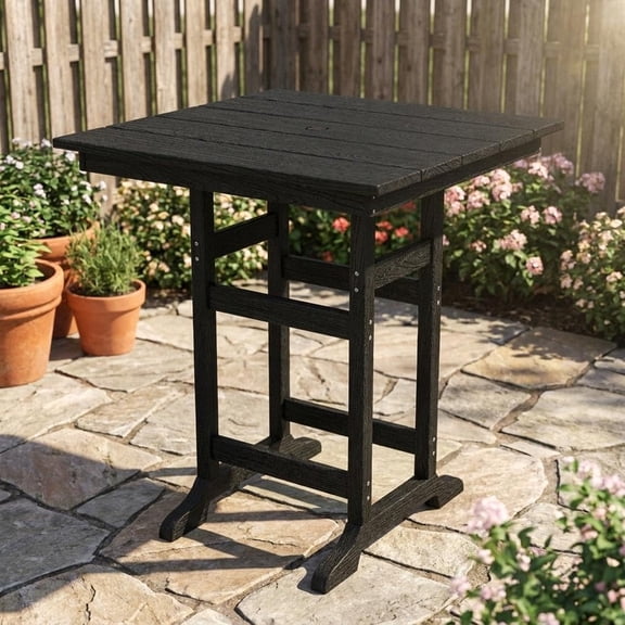 31.5" x 31.5" Square Bar Table, Patio HDPE Bar Height Dining Table, Outdoor All-Weather Tall Bistro Table for Backyard, Balcony, Black