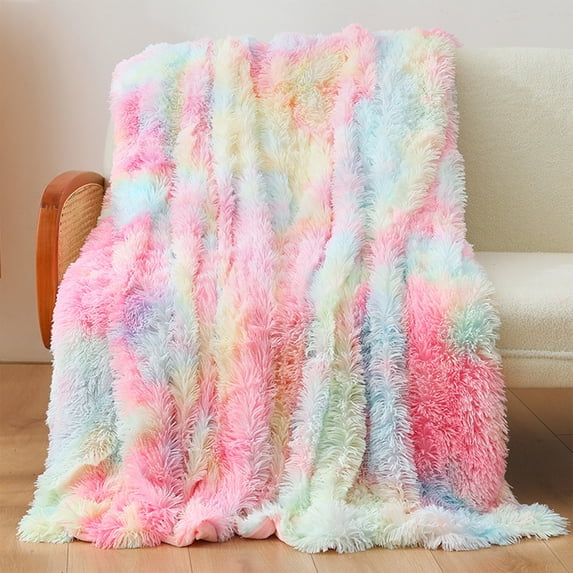 31.5 x 47.2 Inch Flannel Throw Blanket, Light Rainbow, for Couch, Bed, Chair and Daily Relaxation, Soft Fabric