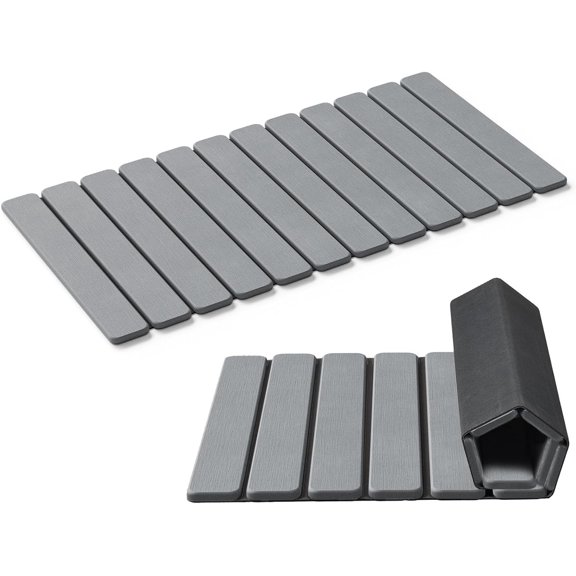 31.5"x15.7" Grey Foldable Diatomite Bath Floor Mat, Quick Drying Water Absorbent Diatomaceous Stone Shower Rug with Anti-Slip Underlayer, Rollable Compact Storage Floor Mat for Small Bathroom Vanity
