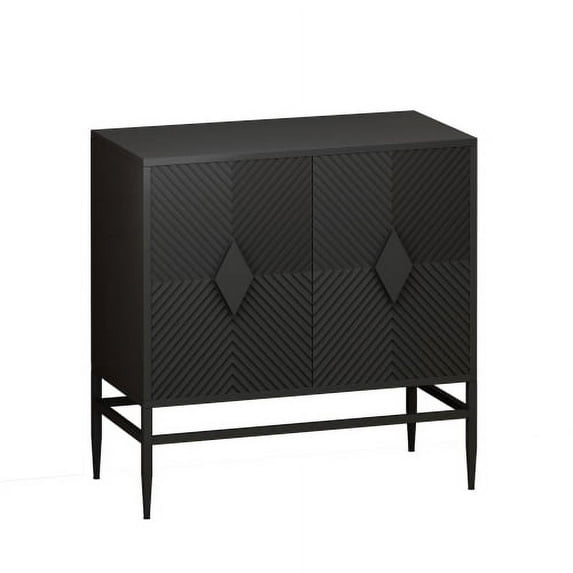 31.50" Modern 2 Door Wooden Storage Cabinet Accent Cabinet with Metal Leg Featuring Two-tier Storage for Living Room, Entryway and Dining Room (Black)