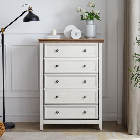 31.50" Modern 5 Drawers Dresser For Living Room, Beige