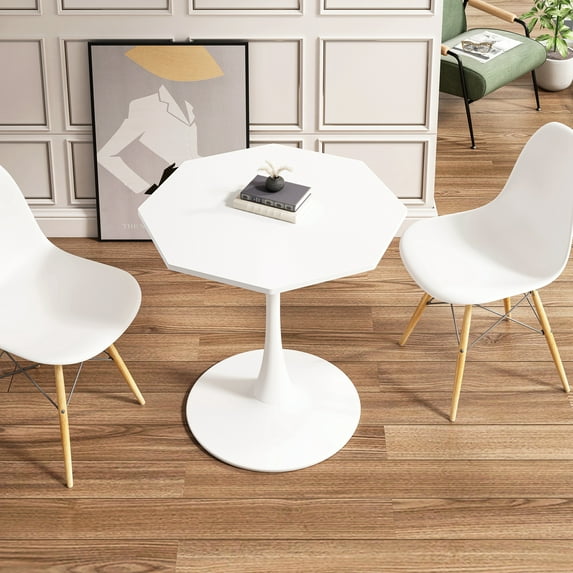31.50"Modern Octagonal Coffee Table with MDF Table Top, Metal Base, for Dining Room, Kitchen, Living Room (White)