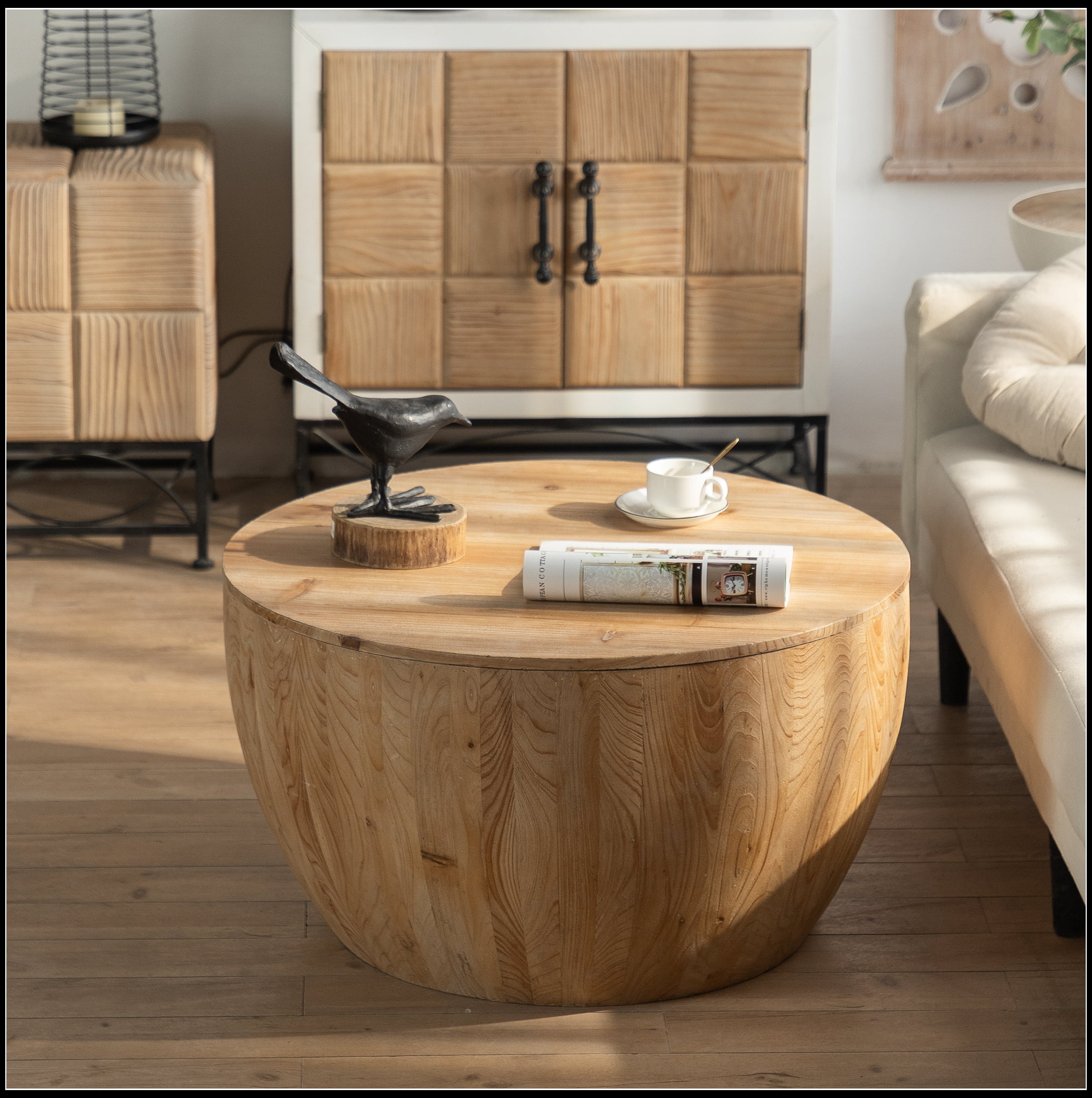 31.50"Vintage Style Bucket Shaped Coffee Table for Office, Dining Room and Living Room