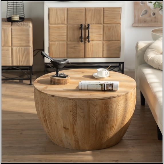 31.50"Vintage Style Bucket Shaped Coffee Table for Office, Dining Room and Living Room