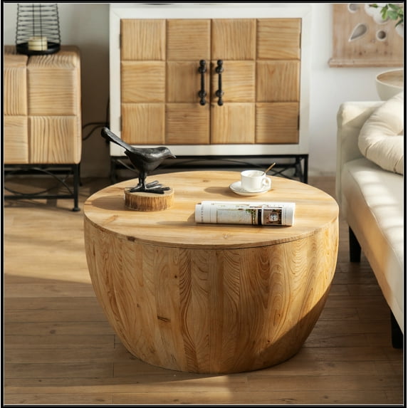 31.50"Vintage Style Bucket Shaped Coffee Table for Office, Dining Room and Living Room