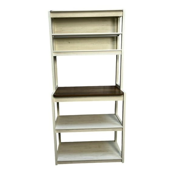 31.50" White and Rustic Brown Color 5-Tier Bakers Rack for Kitchen with Storage,Coffee Bar,Kitchen Shelves,Microwave Stand,Brown+White Particle Board Kitchen Baker'S Racks