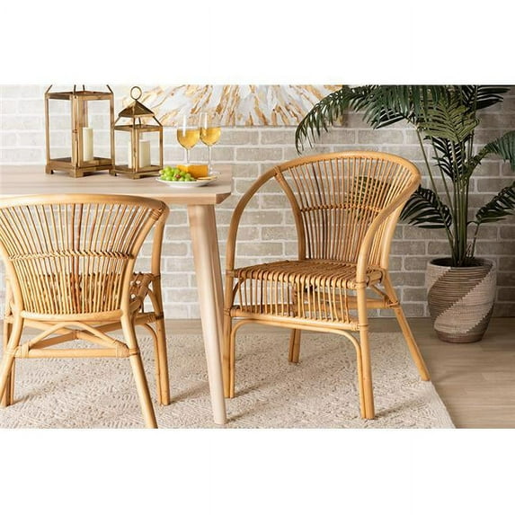 31.50 x 22.50 x 23.60 in. Baxton Studio Murai Modern Bohemian Rattan Dining Chair, Natural Brown