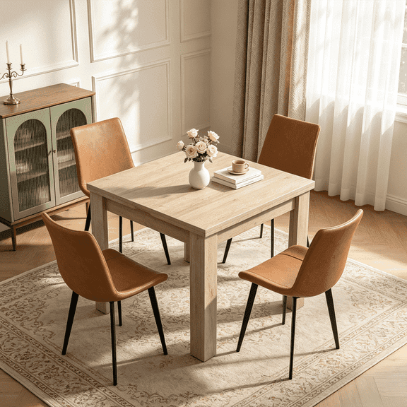 31.52"-62.9" Extendable Dining Table Set for 4,5-Piece Rectangle Drop Leaf Kitchen Table with 4 Upholstered Dining Chairs