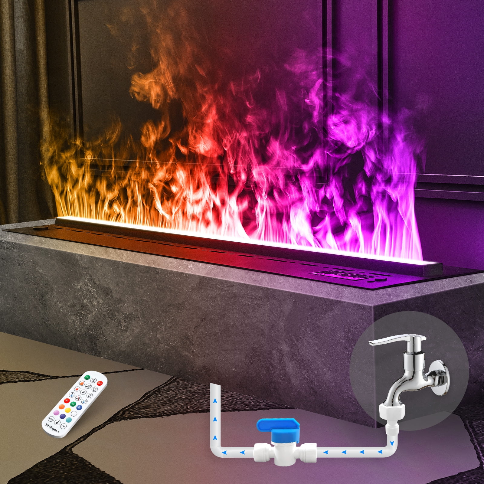 31.5In 3D Water Vapor Fireplace Inserts with Automatic Water Supply ...